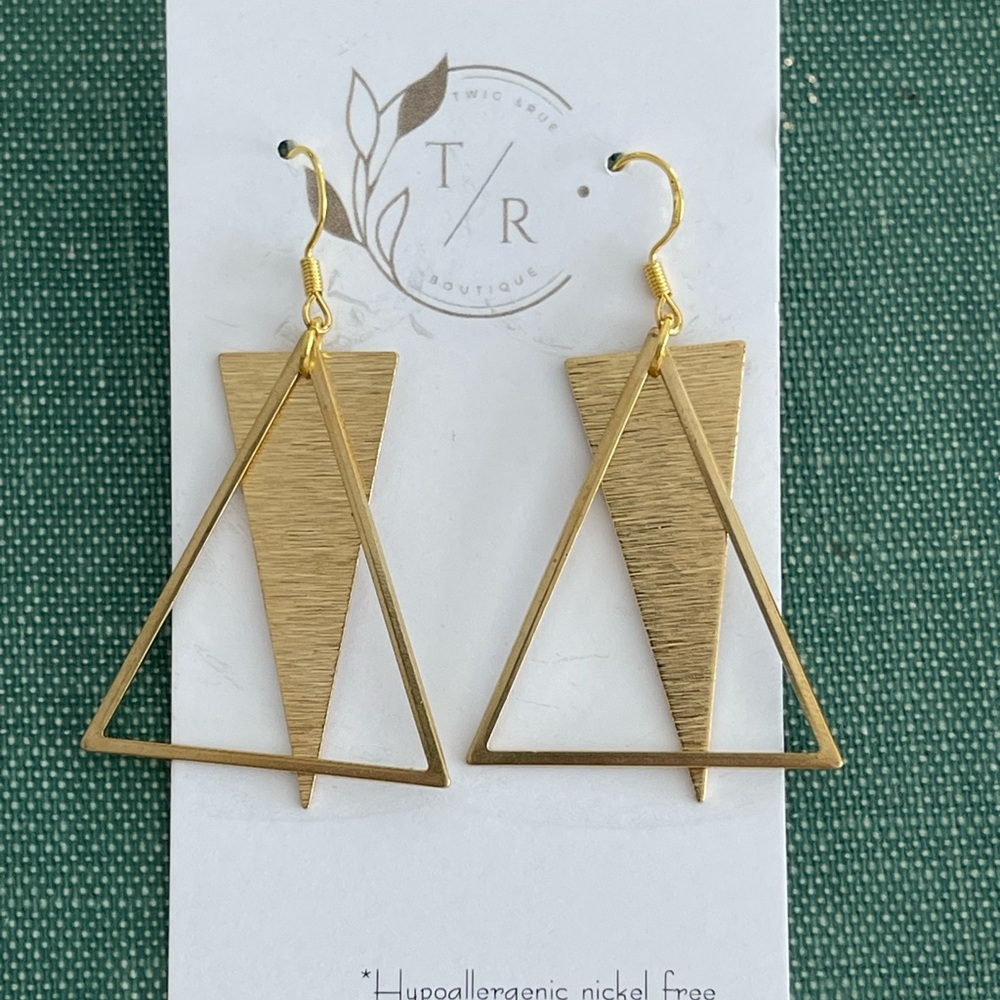 Triangle Statement Earrings, Modern Brass Dangles